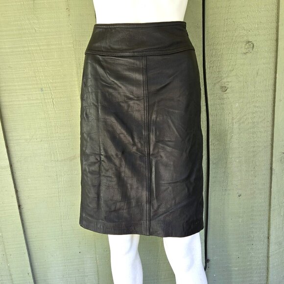 ANNE KLEIN Black Leather Croc Embossed Skirt 14 - Picture 1 of 3